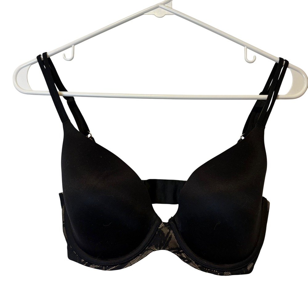 Aerie Real Sunnie Full Coverage Bra Womens 32DD Black Lace Underwire Adjustable